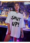 Baskılı Oversize Bisiklet Yaka T-shirt - Beyaz