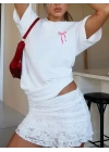 Baskılı Oversize Bisiklet Yaka T-shirt - Beyaz