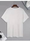 Baskılı Oversize Bisiklet Yaka T-shirt - Beyaz