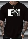Baskılı Oversize Bisiklet Yaka T-shirt - Siyah