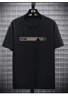 Baskılı Oversize Bisiklet Yaka T-shirt - Siyah