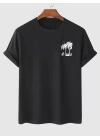 Baskılı Oversize Bisiklet Yaka T-shirt - Siyah