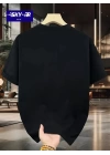 Baskılı Oversize Bisiklet Yaka T-shirt - Siyah
