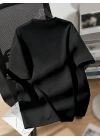 Baskılı Oversize Bisiklet Yaka T-shirt - Siyah