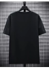Baskılı Oversize Bisiklet Yaka T-shirt - Siyah