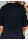 Baskılı Oversize Bisiklet Yaka T-shirt - Siyah
