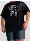 Baskılı Oversize Bisiklet Yaka T-shirt - Siyah