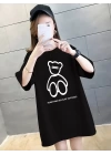 Baskılı Oversize Bisiklet Yaka T-shirt - Siyah