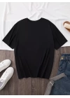 Baskılı Oversize Bisiklet Yaka T-shirt - Siyah