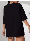 Baskılı Oversize Bisiklet Yaka T-shirt - Siyah