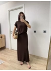 Bisiklet Yaka Bluz Uzun Etekli ikili Takım Triko - Kahve