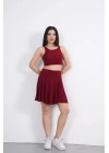 Crop Şortlu Etek ikili Takım - Bordo