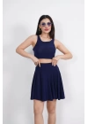 Crop Şortlu Etek ikili Takım - Lacivert