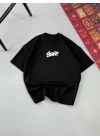 Erkek Baskılı Oversize T-shirt - Siyah