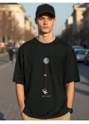 Erkek Baskılı Oversize T-shirt - Siyah