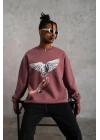 Erkek Güvercin Baskılı Sweatshirt - Gül Kurusu