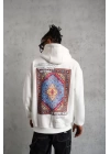 Erkek Kilim Desen Kapüşonlu Sweat- Beyaz