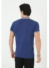 Erkek Yakalı Slim Fit Baskılı T-Shirt - Mavi