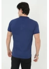 Erkek Yakalı Slim Fit Pike Çizgili T-Shirt - Mavi