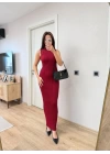 Fitilli Triko Elbise Maxi Uzun boy - Bordo