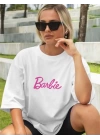 Kadın Baskılı Oversize T-shirt - Beyaz