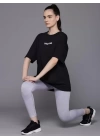 Kadın Baskılı Oversize T-shirt - Siyah