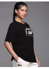 Kadın Baskılı Oversize T-shirt - Siyah