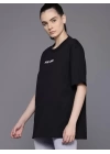 Kadın Baskılı Oversize T-shirt - Siyah