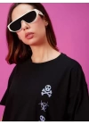 Kadın Baskılı Oversize T-shirt - Siyah