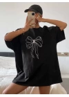 Kadın Baskılı Oversize T-shirt - Siyah