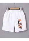 Kadın Beli Lastikli Baskılı Mini Şort - Beyaz