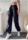 Kadın Cepli Paraşut Pantalon - Siyah