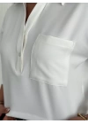 Kadın Crop Yakalı Gömlek Üç Çeyrek Sleeve Kol - Beyaz
