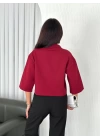 Kadın Crop Yakalı Gömlek Üç Çeyrek Sleeve Kol - Bordo
