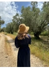 Kadın Keten Kısa Kollu uzun  Elbise - Lacivert