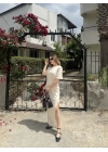 Kadın Kısa Kollu Uzun Yandan Yırtmaçlı Elbise - Beyaz