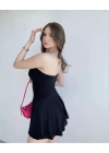 Kadın Straplez Sandy Kumaş Şortlu Prenses Etek Mini Klos Elbise- Siyah