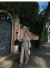 Kadın Uzun Kollu Yakalı Gömlek Pantalon Takım- Gri