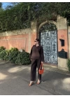 Kadın Uzun Kollu Yakalı Gömlek Pantalon Takım- Kahverengi