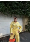 Kadın Uzun Kollu Yakalı Gömlek Pantalon Takım- Sarı