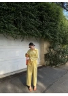 Kadın Uzun Kollu Yakalı Gömlek Pantalon Takım- Sarı