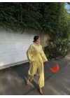 Kadın Uzun Kollu Yakalı Gömlek Pantalon Takım- Sarı