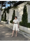 Kadın Yakalı Gömlek Kemerli Şortlu Takım - Beyaz