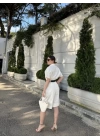 Kadın Yakalı Gömlek Kemerli Şortlu Takım - Beyaz