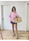Kadın Yakalı Yandan Yırtmaçlı Gömlek - Pembe