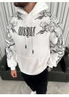 Kapşonlu Üç İplik Baskılı SweatShirt - Beyaz