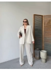 Keten Ceket Pantolon ikili Takım - Beyaz