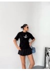 Kısa Kol Baskılı T-shirt - Siyah