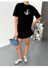 Kısa Kol Baskılı T-shirt - Siyah