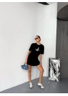 Kısa Kol Baskılı T-shirt - Siyah